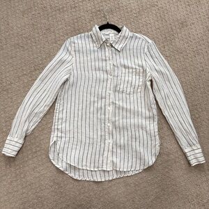 H&M 100% Linen Striped Button Down Shirt Minimalist Coastal Classic, size XS